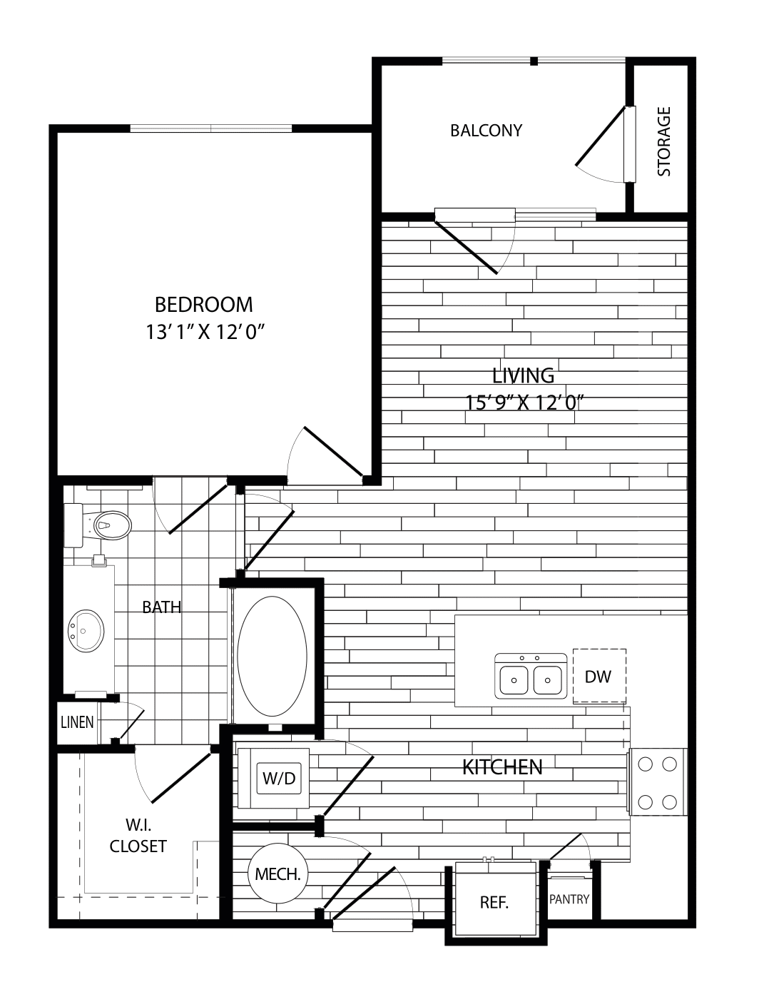 Floorplan diagram for A1, showing 1 bedroom