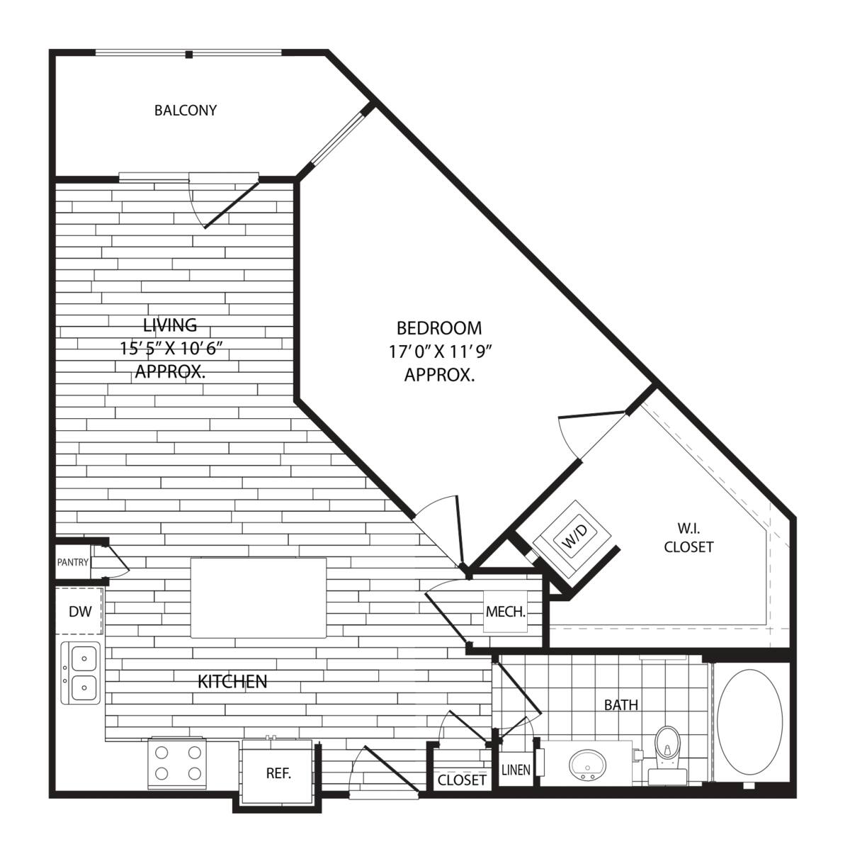 Floorplan diagram for A2, showing 1 bedroom