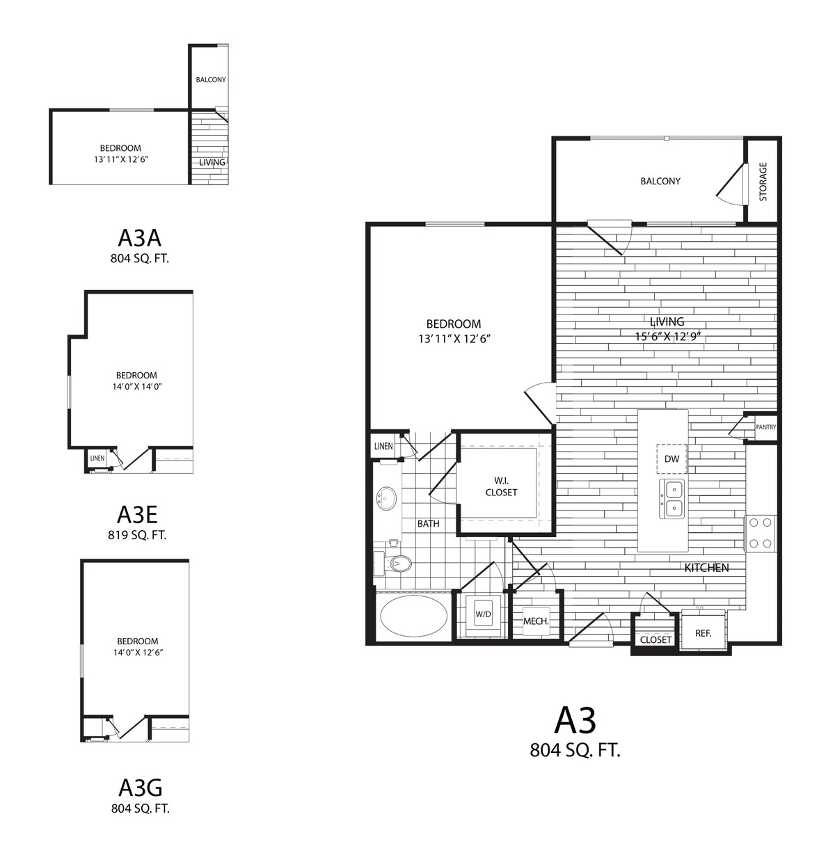 Floorplan diagram for A3, showing 1 bedroom