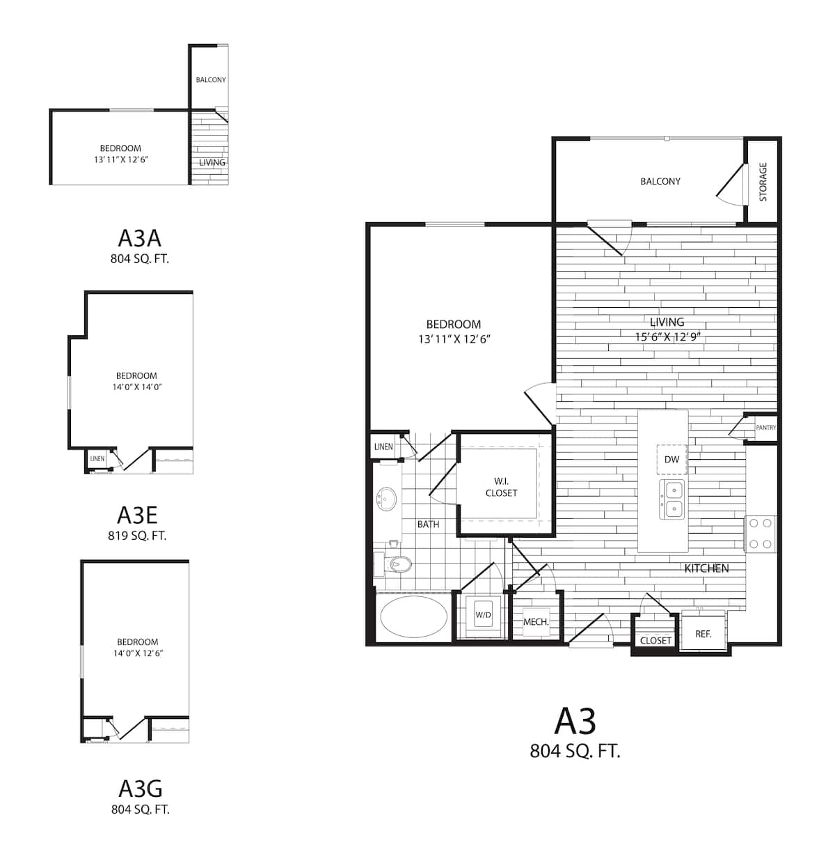 Floorplan diagram for A3, showing 1 bedroom