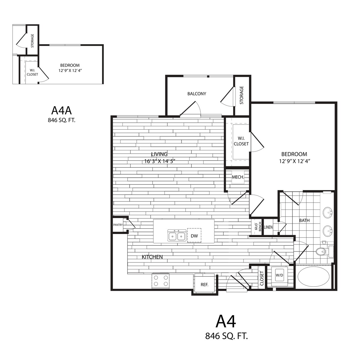 Floorplan diagram for A4, showing 1 bedroom