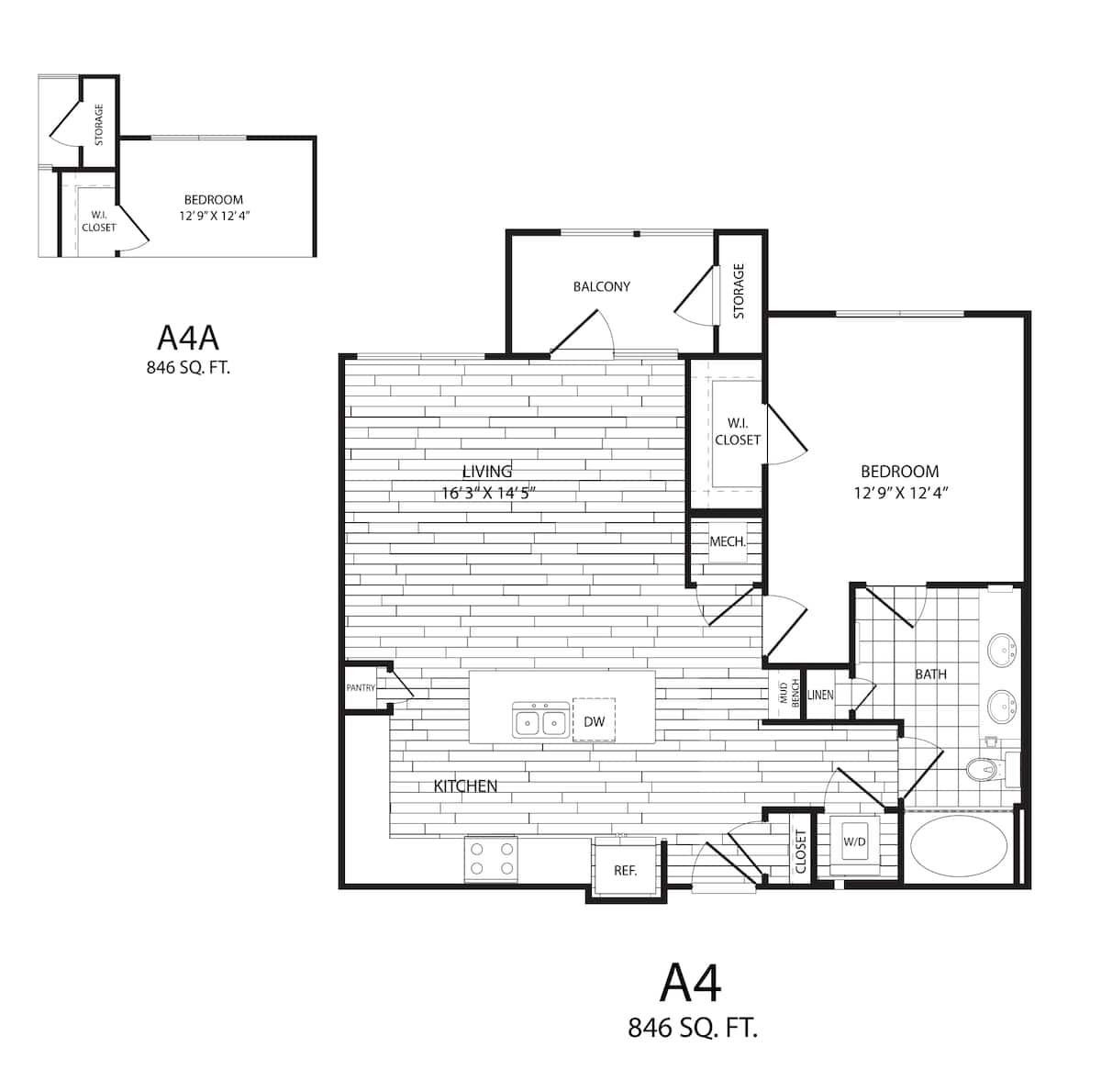 Floorplan diagram for A4, showing 1 bedroom