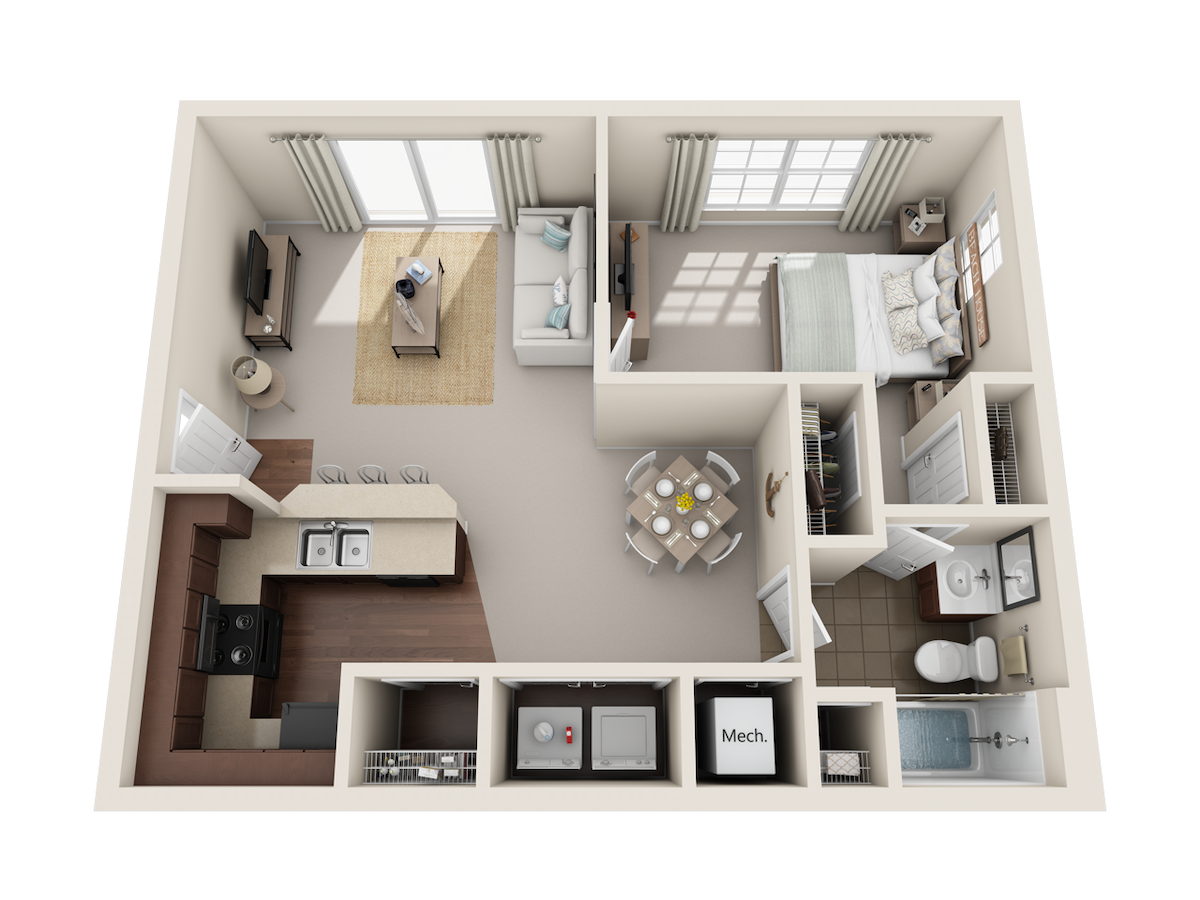 Floorplan diagram for 1x1A, showing 1 bedroom