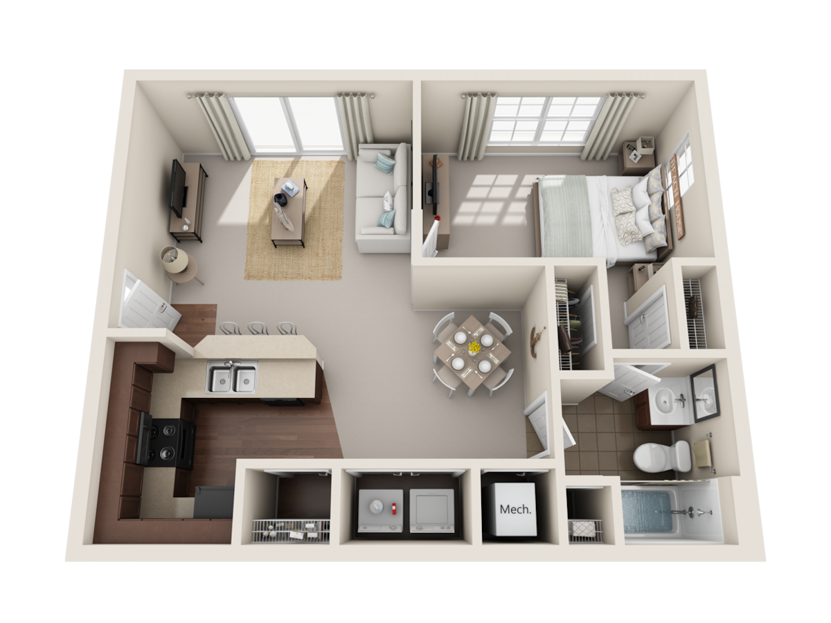 Floorplan diagram for 1x1A, showing 1 bedroom