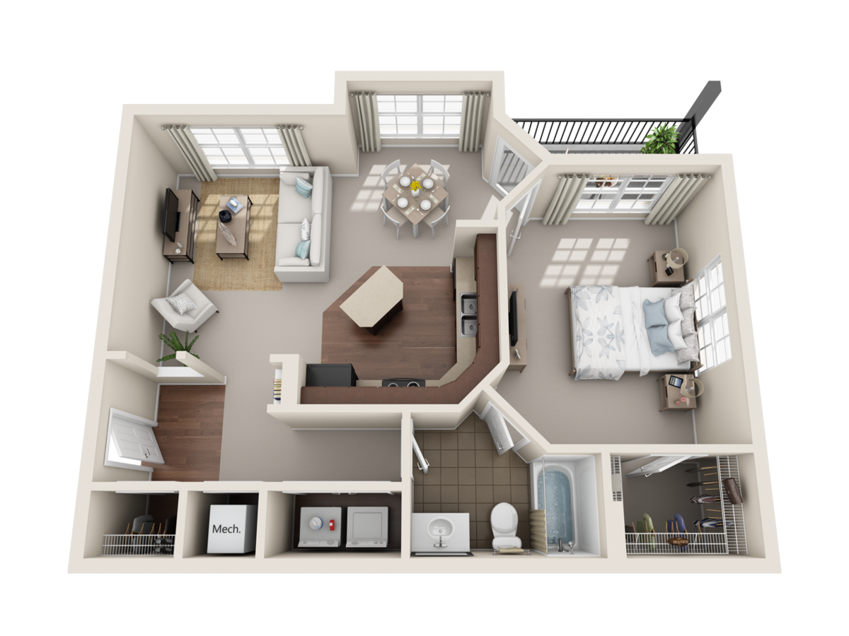 Floorplan diagram for 1x1C, showing 1 bedroom