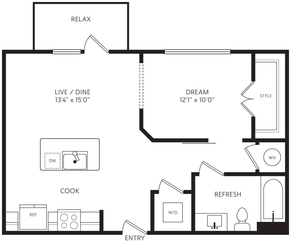 Floorplan diagram for E2 ALT, showing 1 bedroom