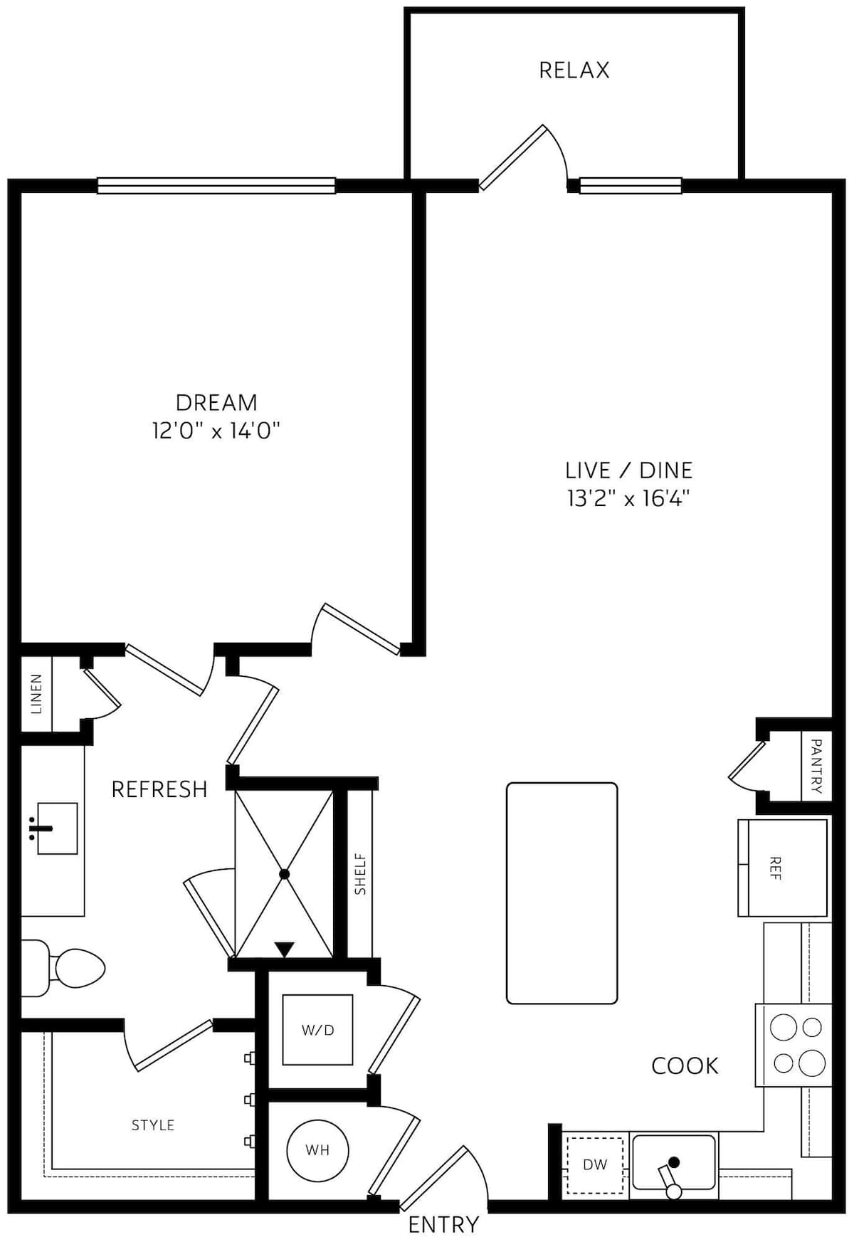 Floorplan diagram for A2.3, showing 1 bedroom