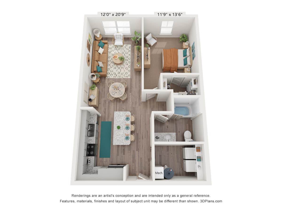 Floorplan diagram for A2LL, showing 1 bedroom