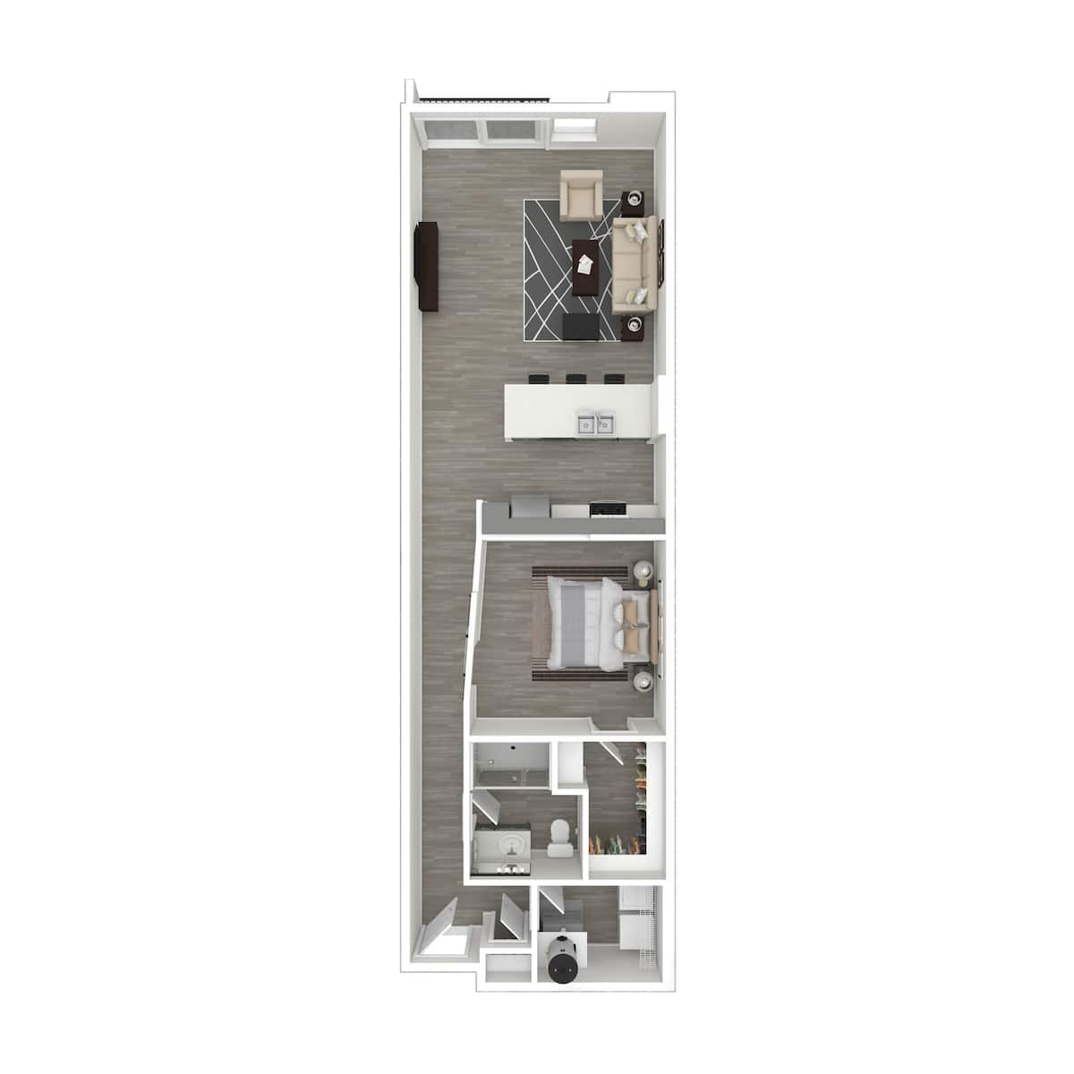 Floorplan diagram for The Vonnegut II, showing 1 bedroom