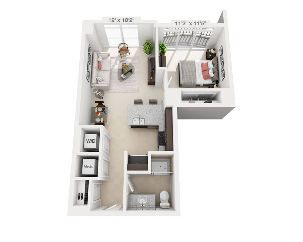 Floorplan diagram for One Bedroom A1A, showing 1 bedroom