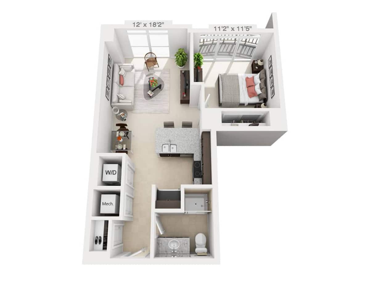 Floorplan diagram for One Bedroom A1A, showing 1 bedroom