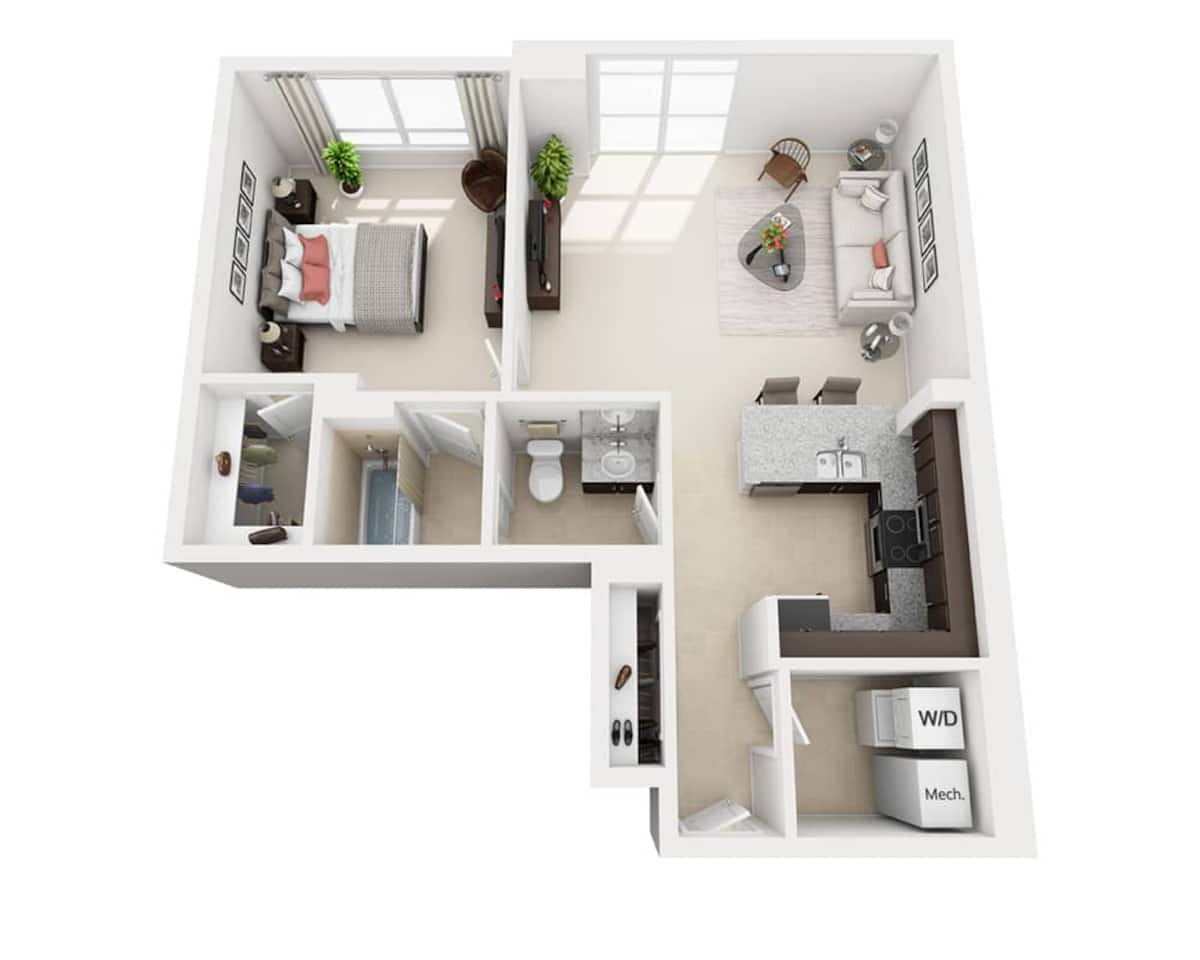 Floorplan diagram for One Bedroom A1C, showing 1 bedroom
