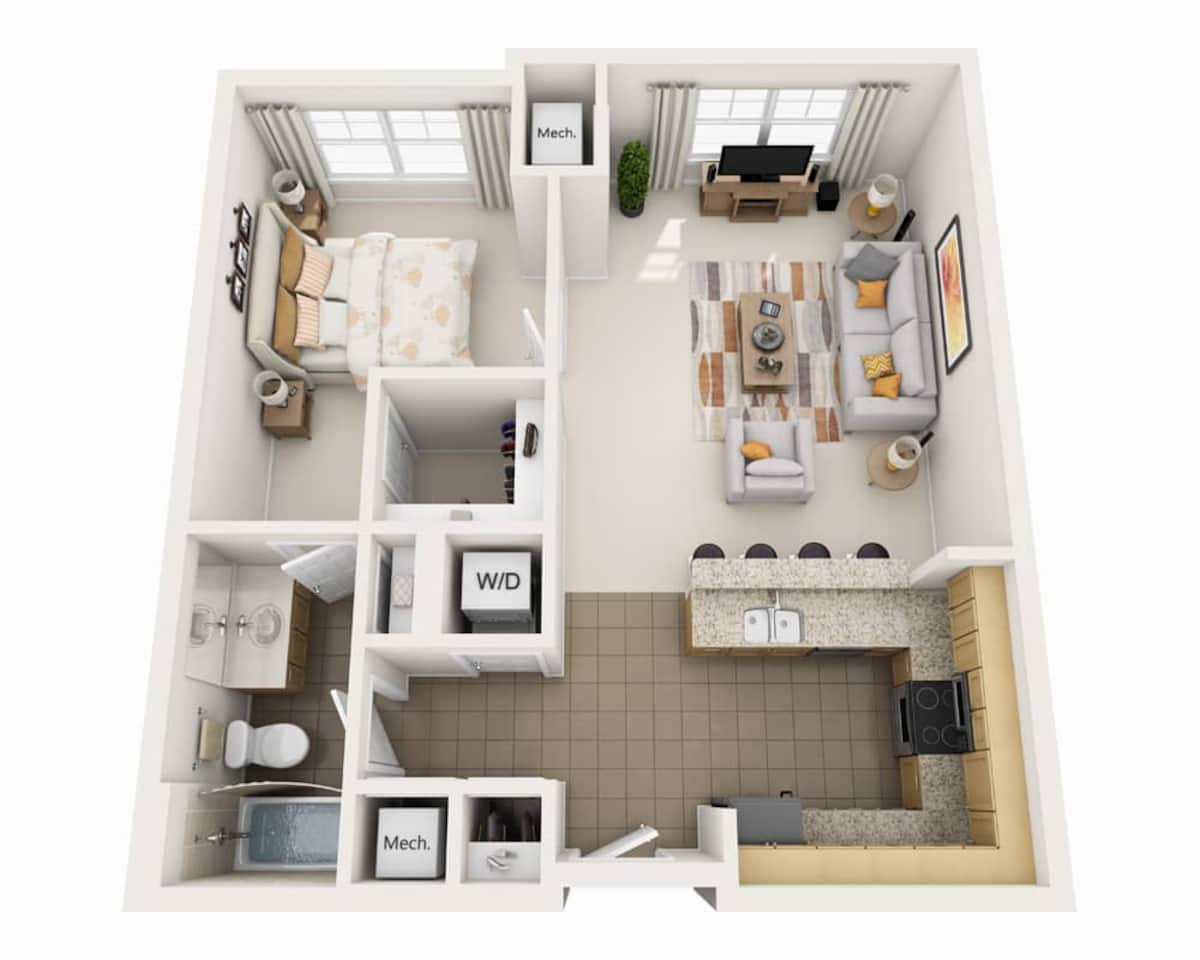 Floorplan diagram for One Bedroom A1A, showing 1 bedroom