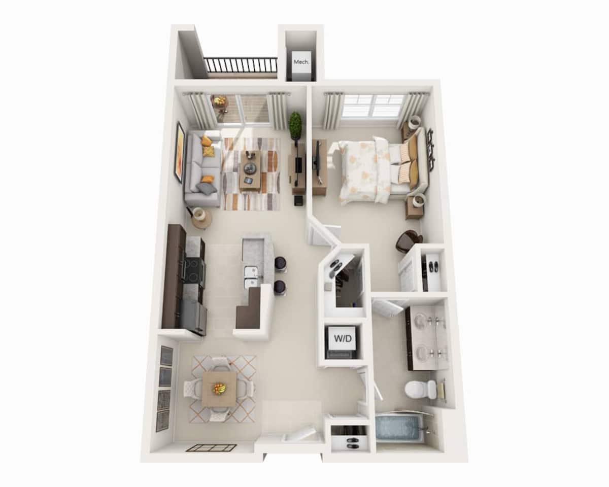 Floorplan diagram for One Bedroom A1B, showing 1 bedroom
