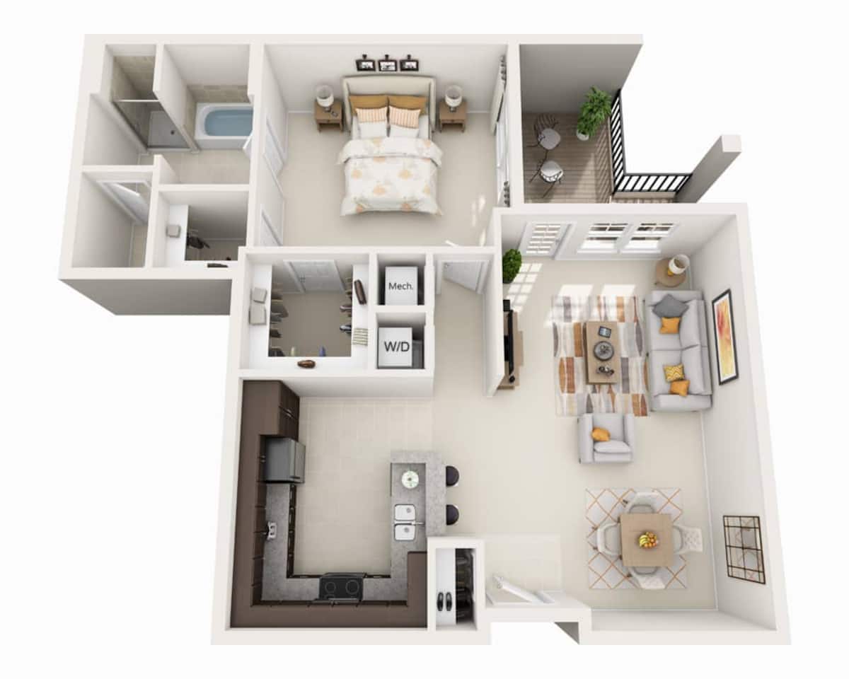 Floorplan diagram for One Bedroom A1J, showing 1 bedroom