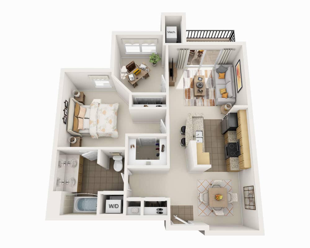 Floorplan diagram for One Bedroom with Den A1DD, showing 1 bedroom