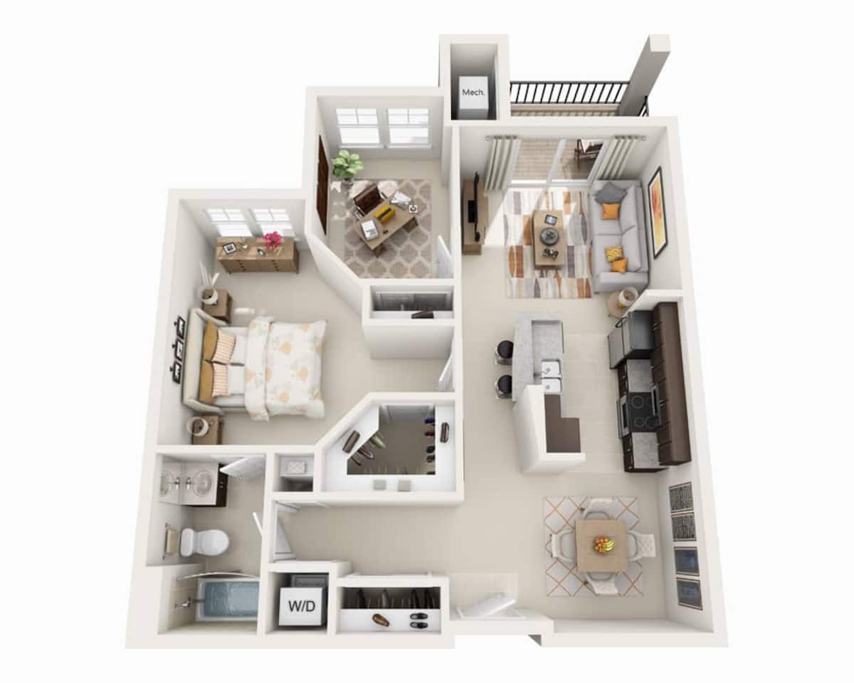 Floorplan diagram for One Bedroom with Den A1FD, showing 1 bedroom