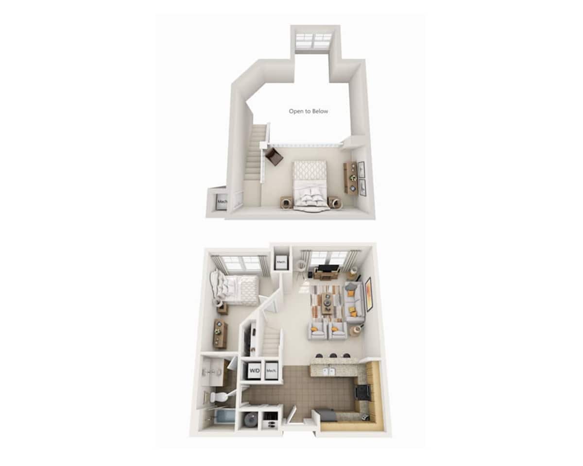 Floorplan diagram for One Bedroom with Loft A1HL, showing 1 bedroom
