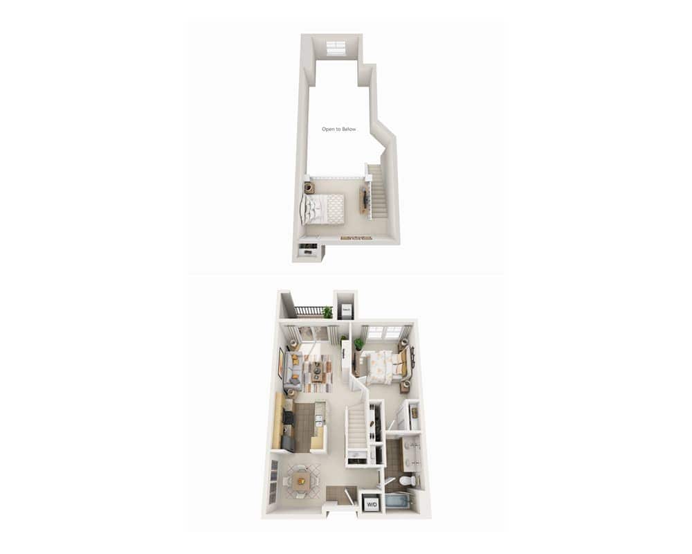 Majutuskoha plaan One Bedroom with Loft A1IL, millel on näidatud 1 magamistuba