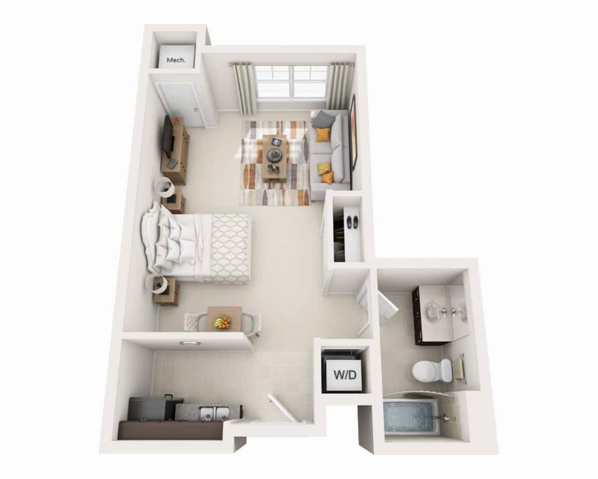 Floorplan diagram for Studio E1A, showing Studio