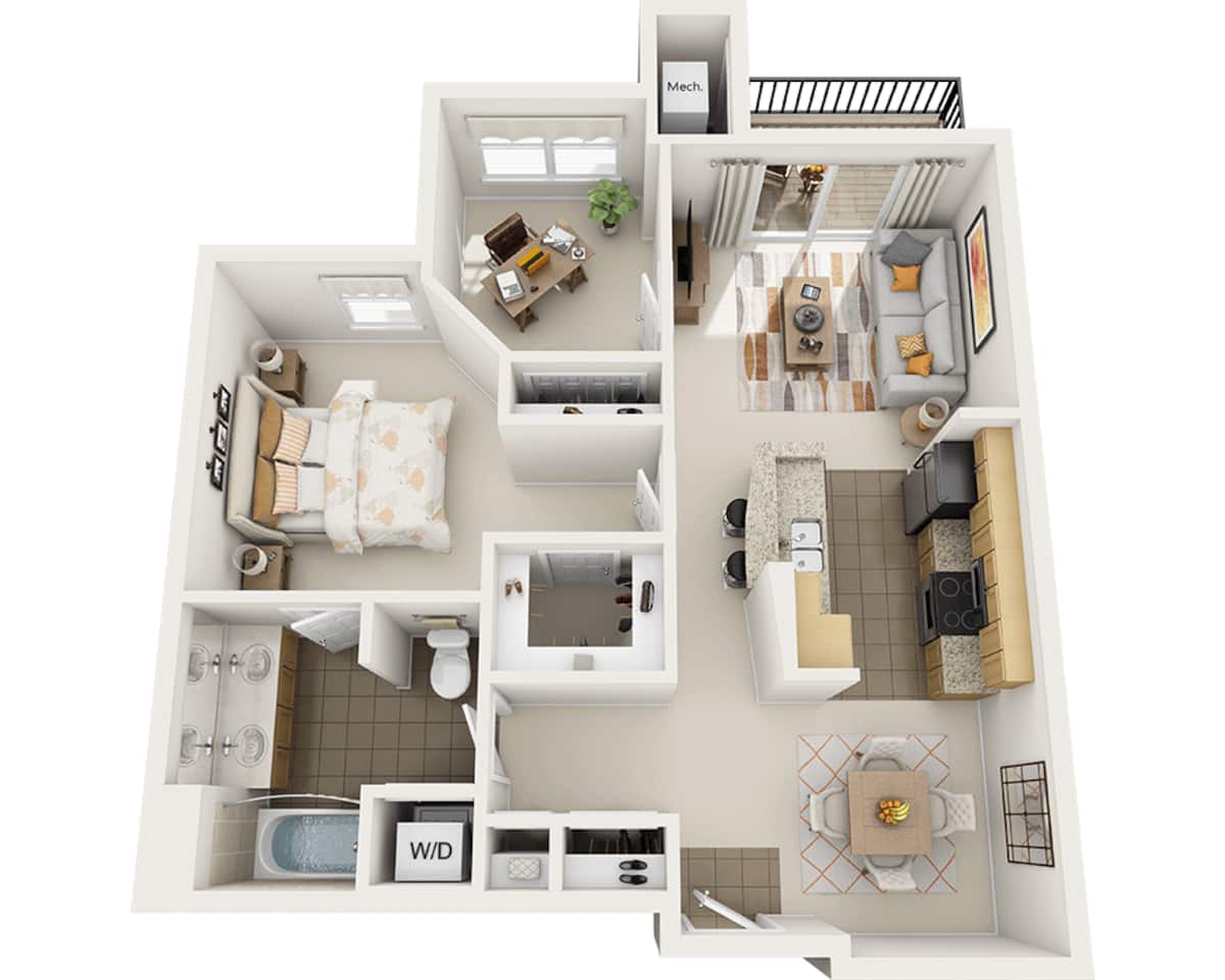 Floorplan diagram for One Bedroom with Den A1ED, showing 1 bedroom