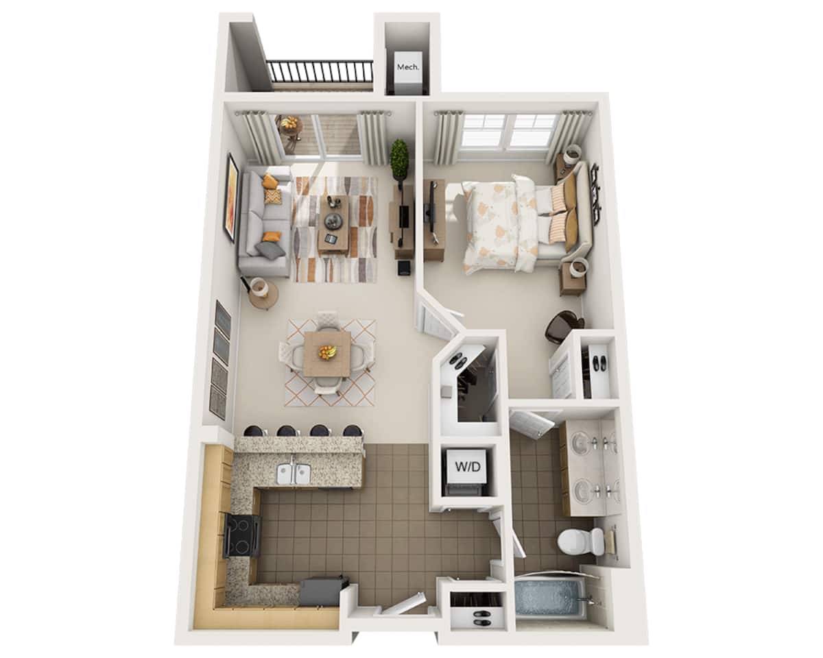Floorplan diagram for One Bedroom A1B2, showing 1 bedroom