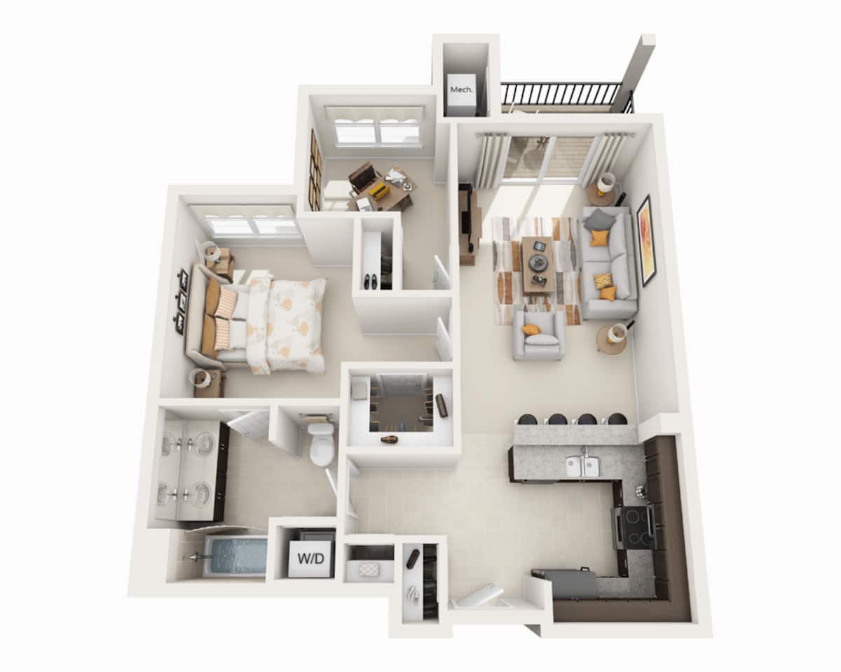 Floorplan diagram for One Bedroom A1DD2, showing 1 bedroom