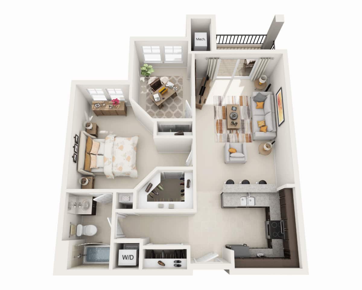Floorplan diagram for One Bedroom A1FD2, showing 1 bedroom
