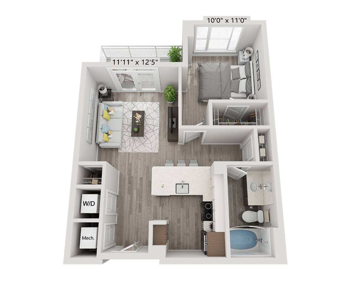 Floorplan diagram for One Bedroom A1B, showing 1 bedroom
