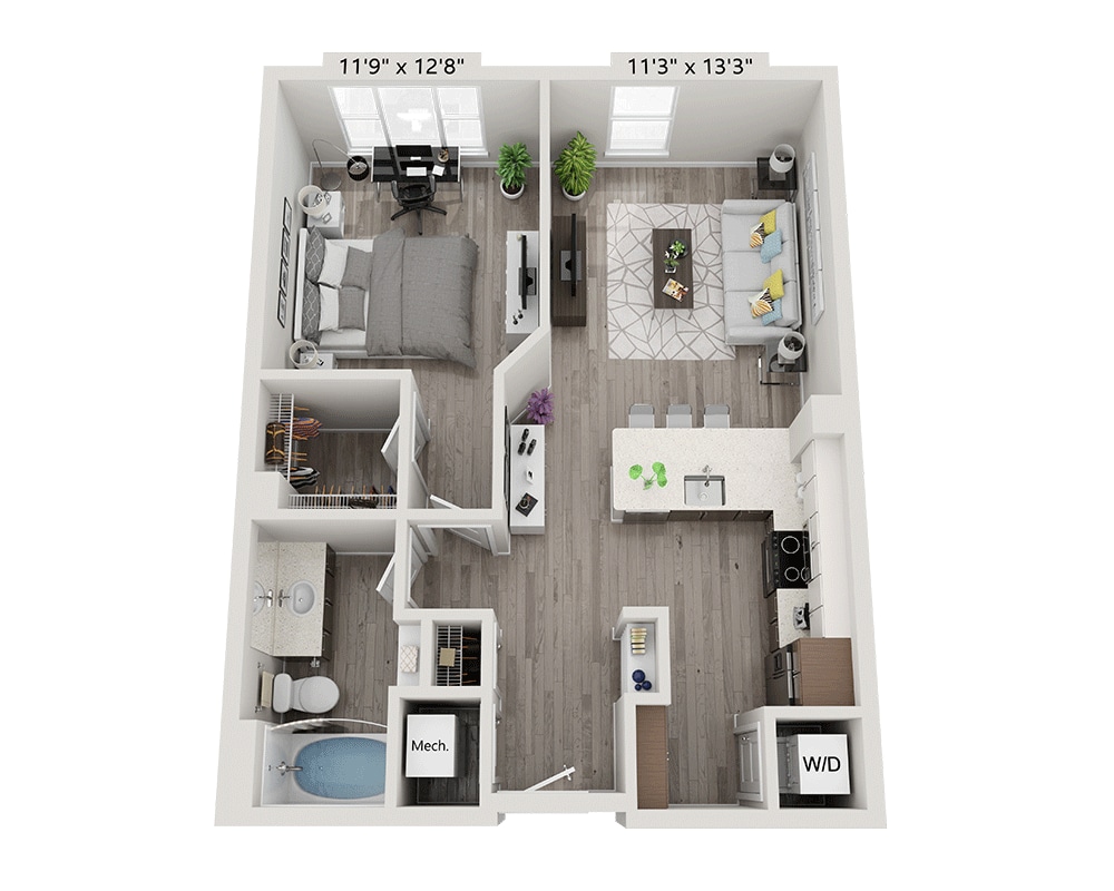 Plano de One Bedroom A1F (muestra 1 dormitorio)