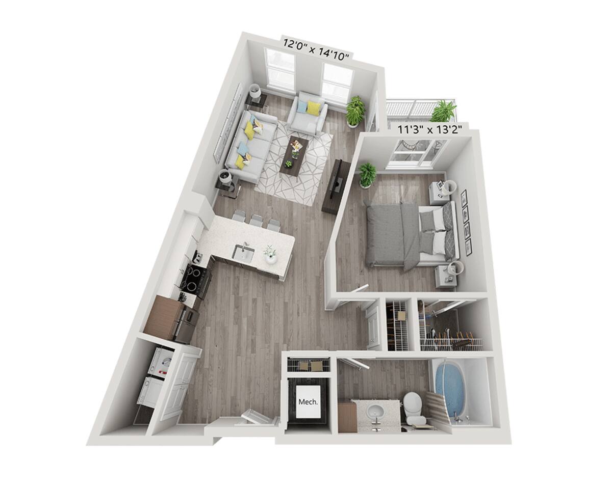 Floorplan diagram for One Bedroom A1G, showing 1 bedroom