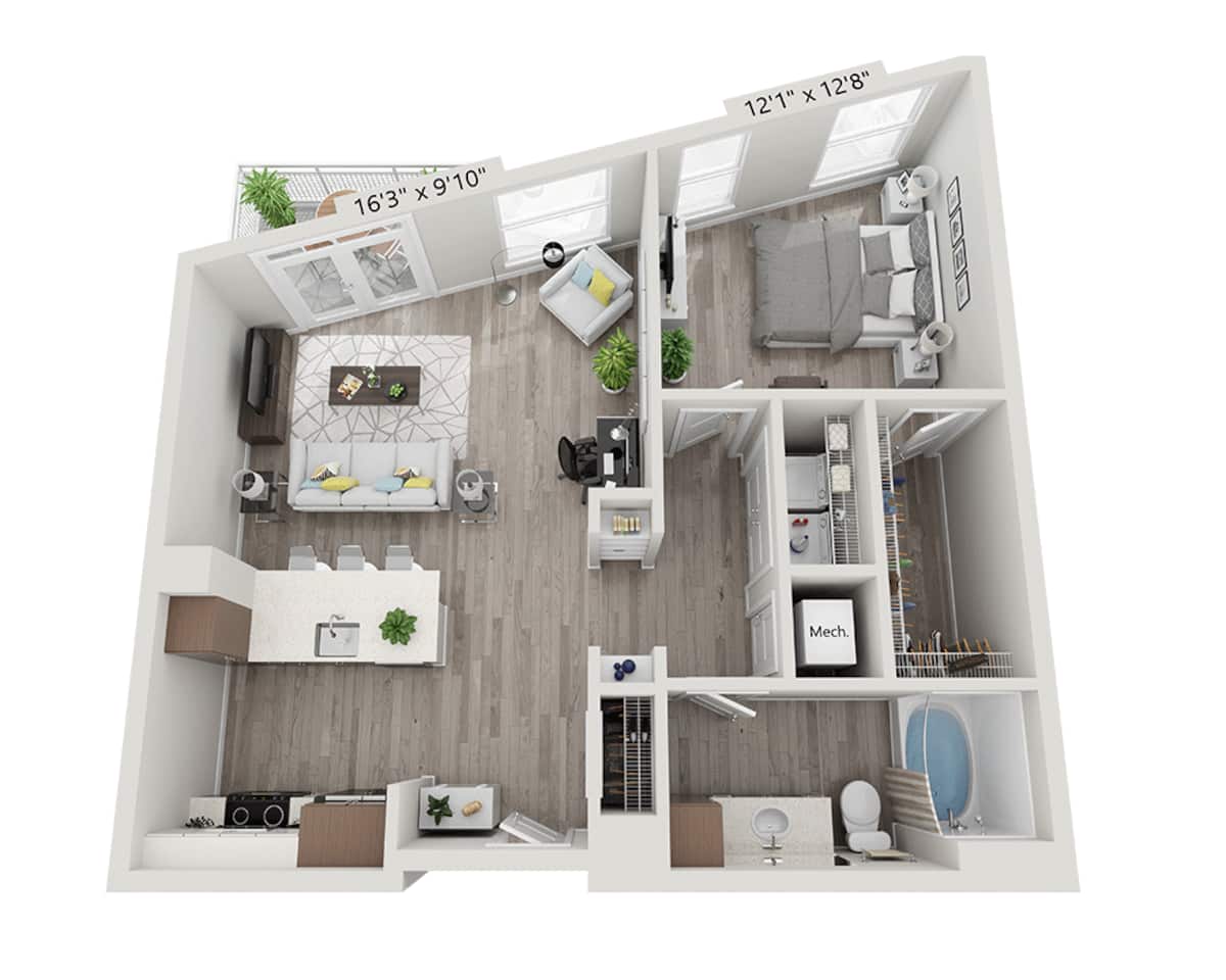 Floorplan diagram for One Bedroom A1L, showing 1 bedroom