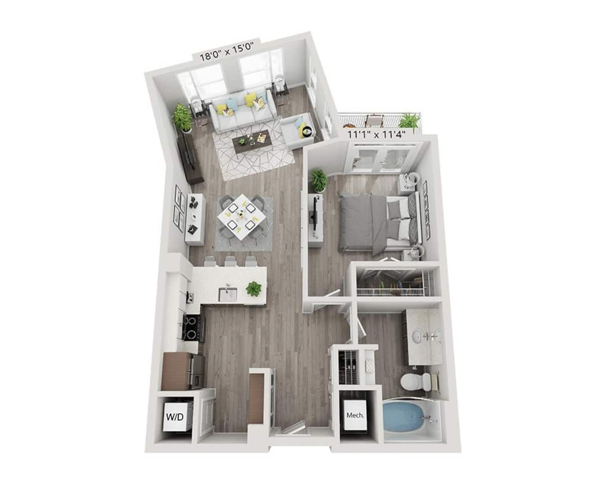 Floorplan diagram for One Bedroom A1N, showing 1 bedroom