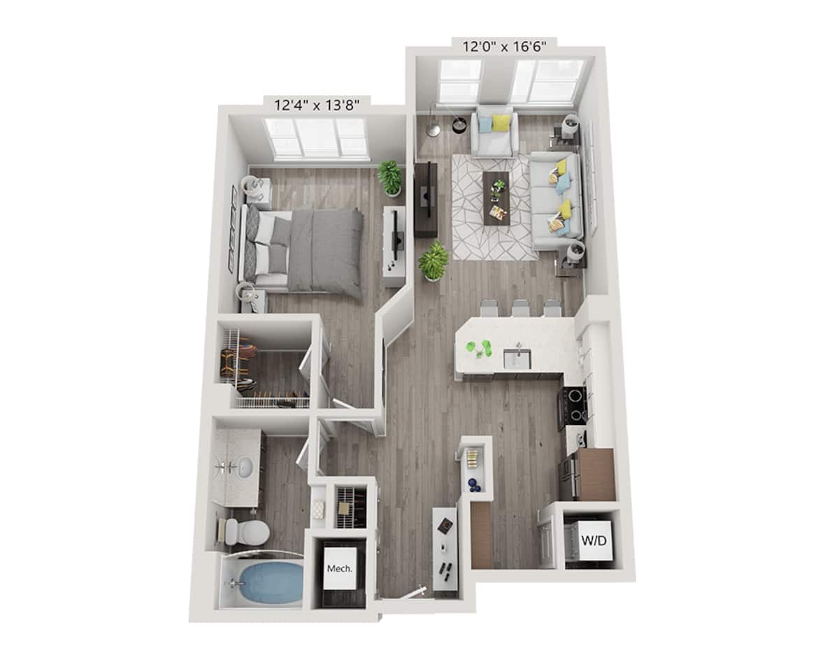 Floorplan diagram for One Bedroom A1P, showing 1 bedroom