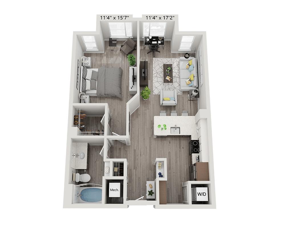 Plano de One Bedroom A1Q (muestra 1 dormitorio)