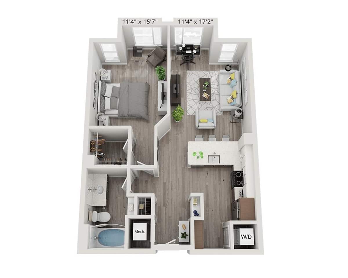 Floorplan diagram for One Bedroom A1Q, showing 1 bedroom