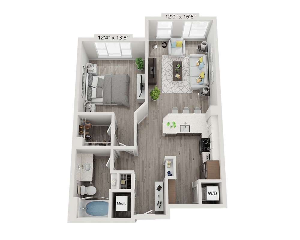Plano de One Bedroom A1P-WDU (muestra 1 dormitorio)