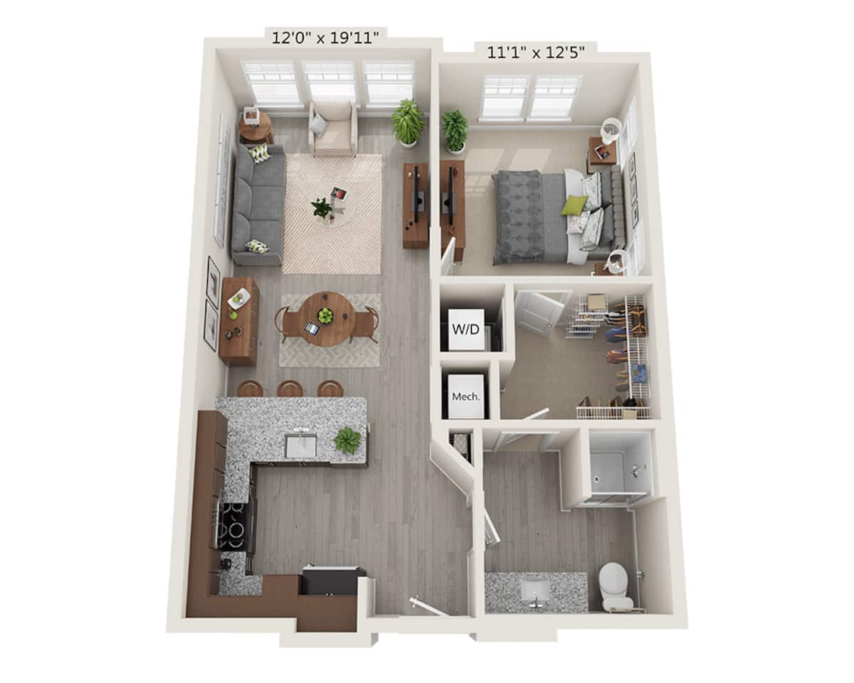 Floorplan diagram for One Bedroom A1G, showing 1 bedroom