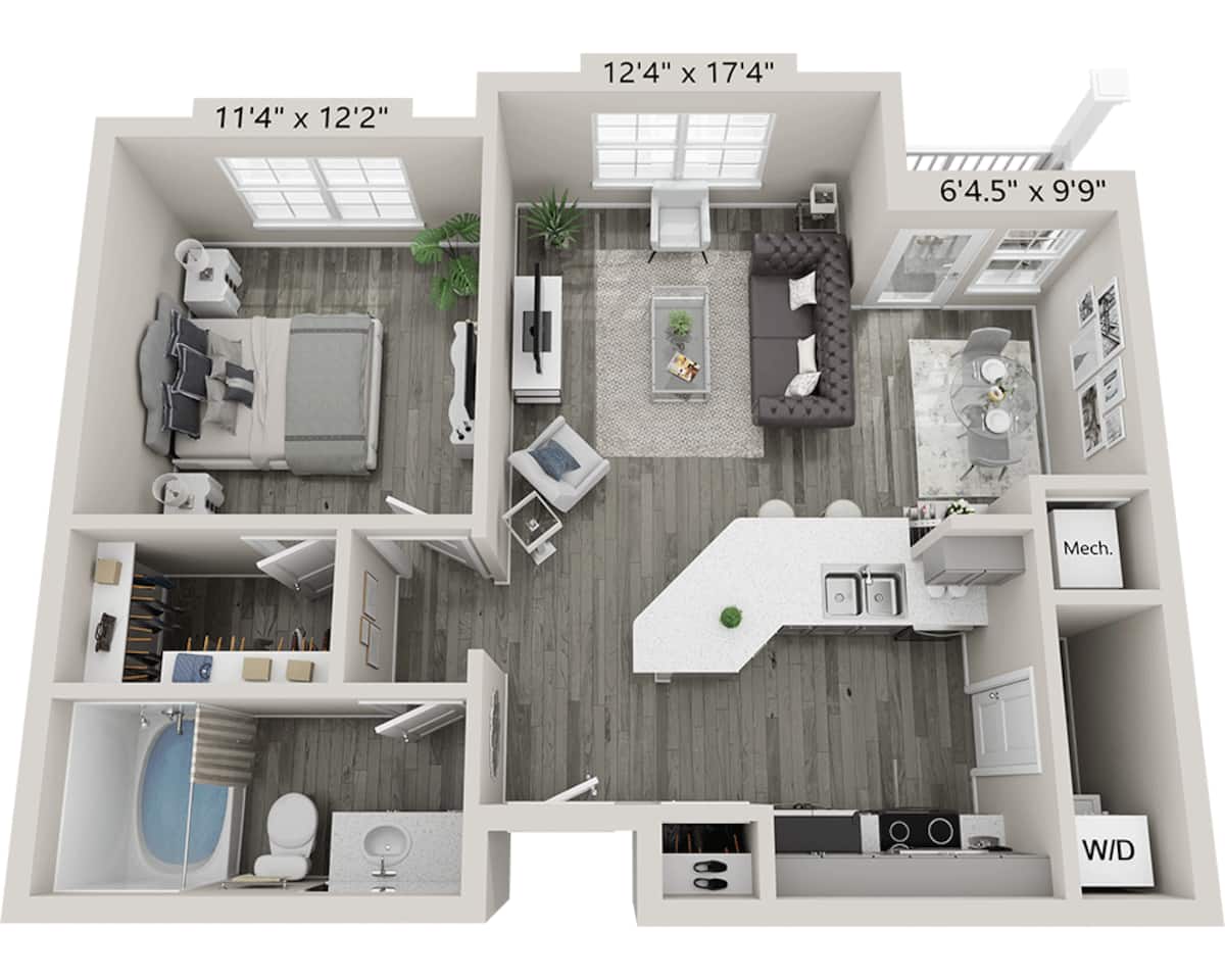 Floorplan diagram for One Bedroom A1M, showing 1 bedroom