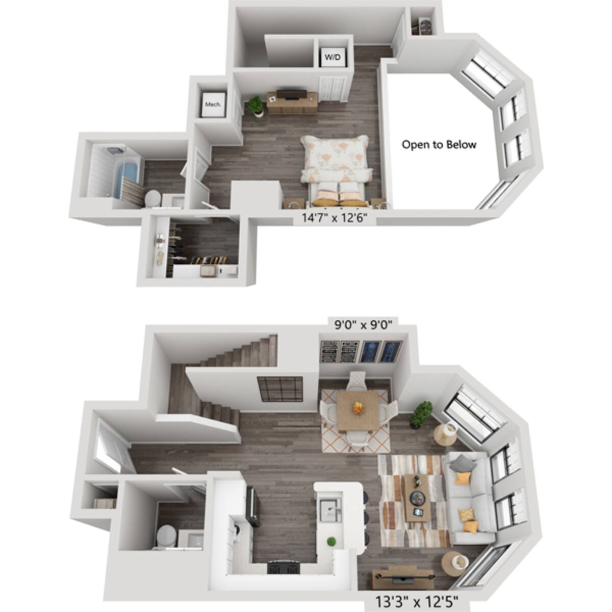 Floorplan diagram for One Bedroom A1.5BL, showing 1 bedroom