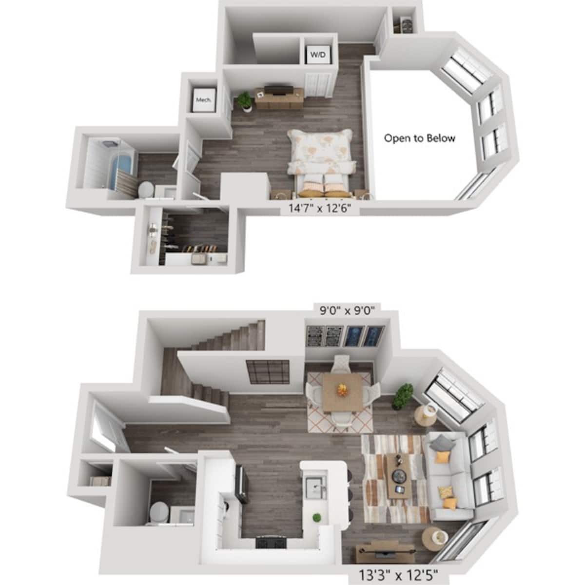 Floorplan diagram for One Bedroom A1.5CL, showing 1 bedroom