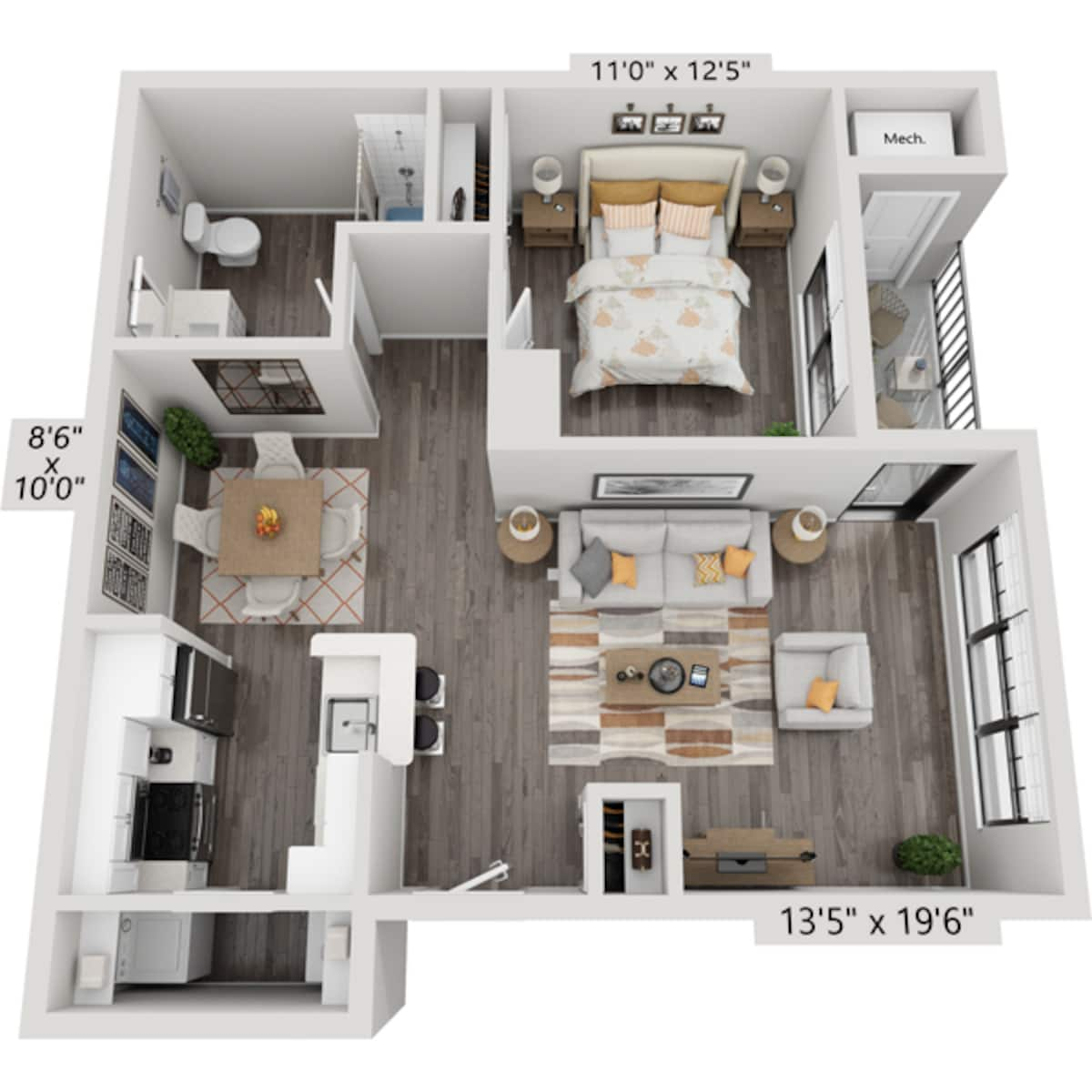 Floorplan diagram for One Bedroom A1B2, showing 1 bedroom