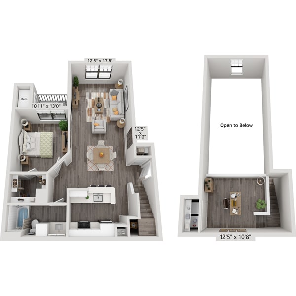 План этажей: One Bedroom A1E2L, показано: Спален: 1