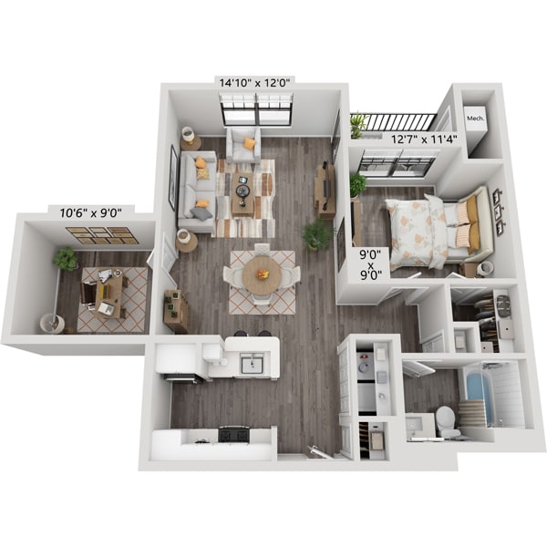 Plano de One Bedroom A1FD, que muestra 1 habitación