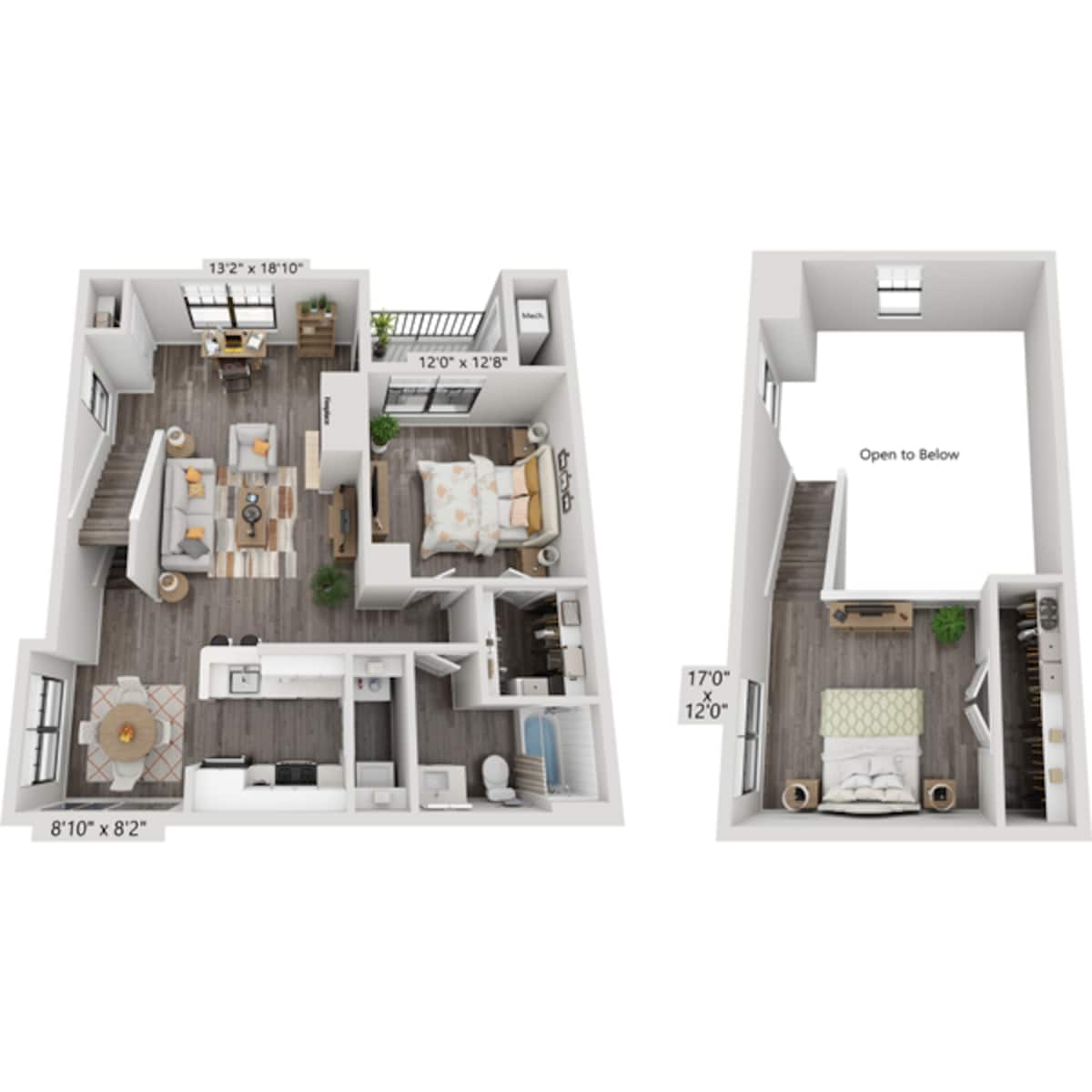 Floorplan diagram for One Bedroom A1H2L, showing 1 bedroom