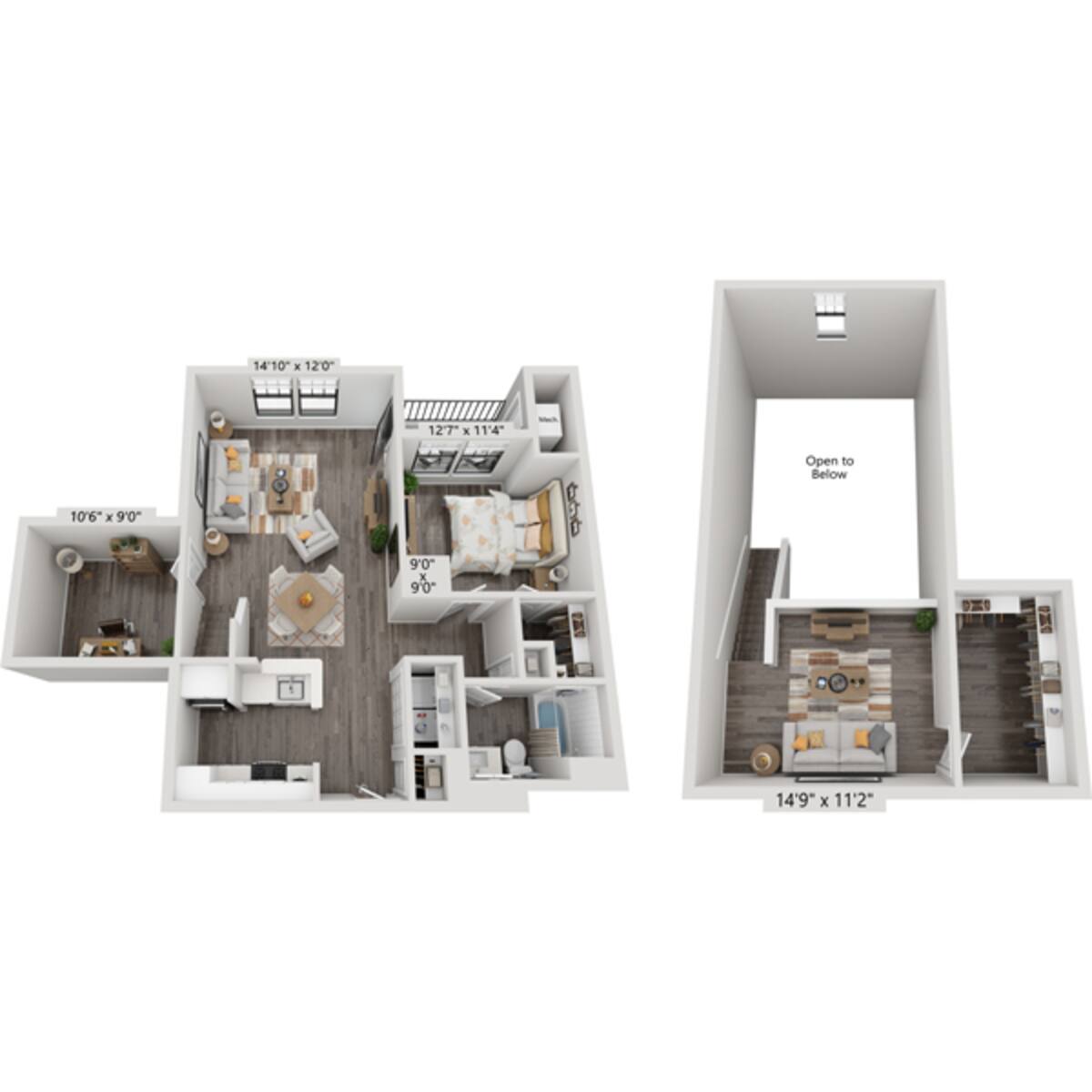 Floorplan diagram for One Bedroom A1ILD, showing 1 bedroom