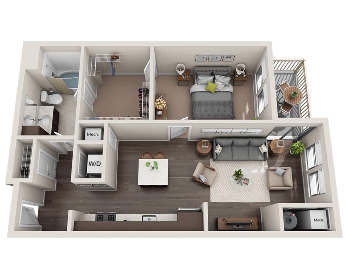 Floorplan diagram for One Bedroom A1A, showing 1 bedroom