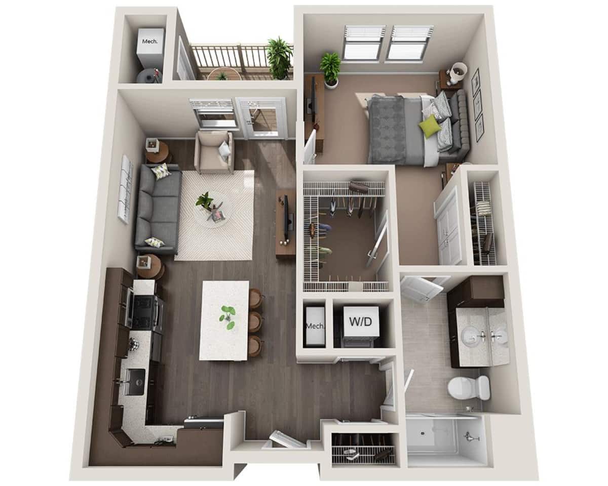 Floorplan diagram for One Bedroom A1B, showing 1 bedroom