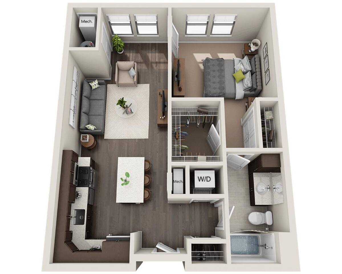 Floorplan diagram for One Bedroom A1C, showing 1 bedroom