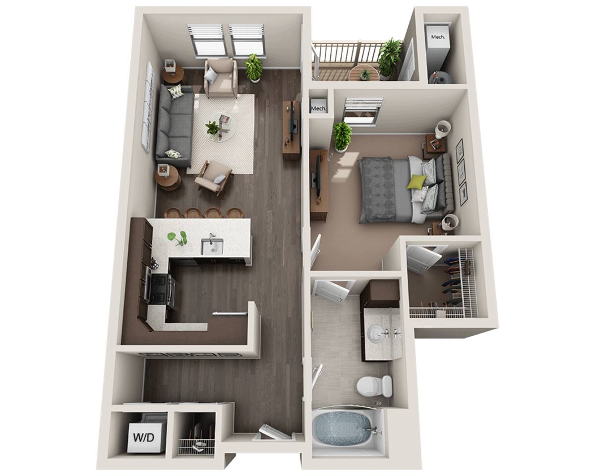 Floorplan diagram for One Bedroom A1D, showing 1 bedroom
